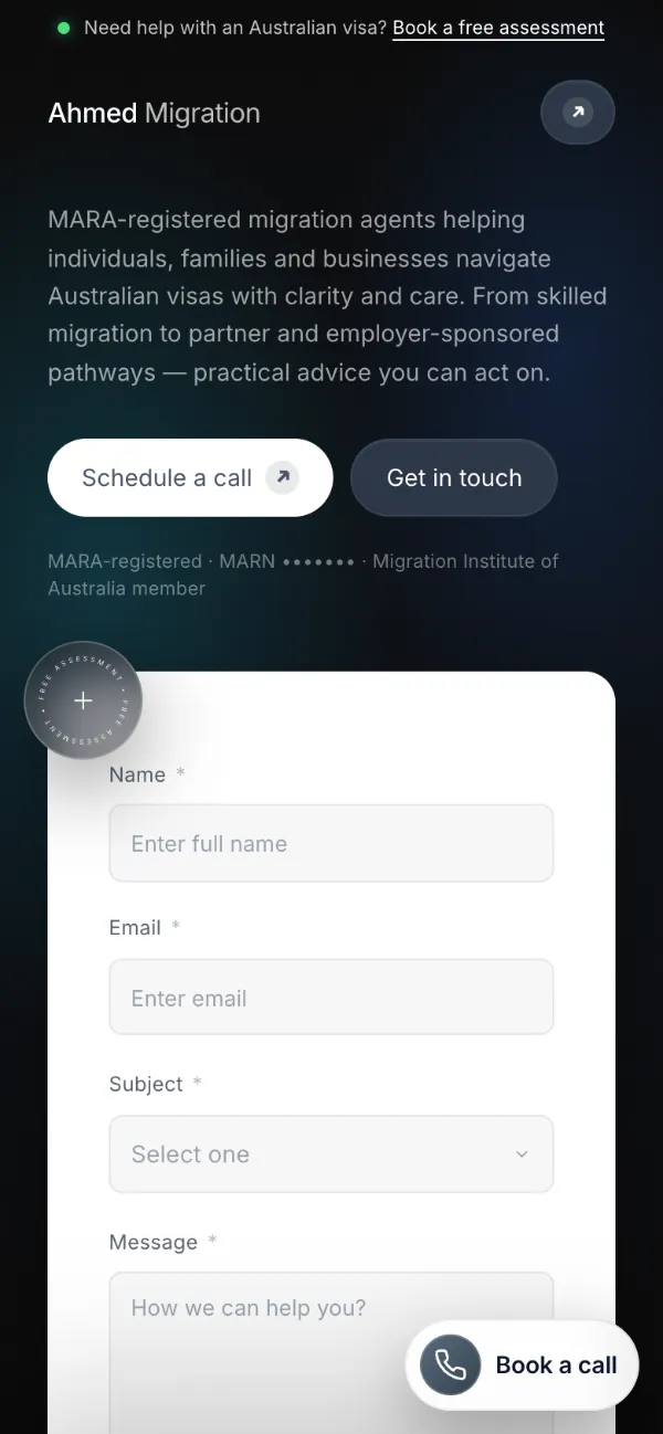 The Ahmed Migration homepage on a phone