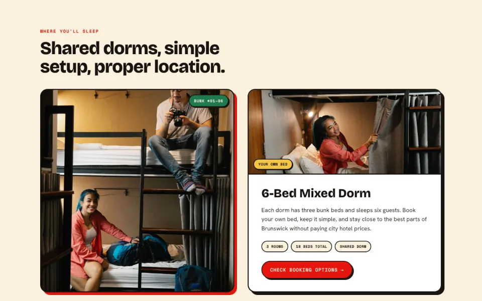 A section of the Brunsy Hostel website